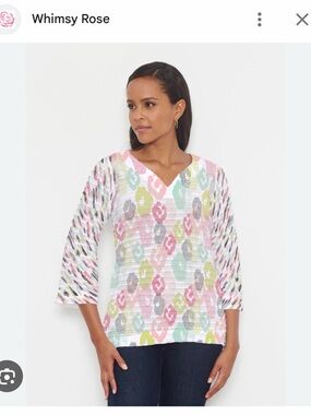 Whimsy Rose Pastel Multi-Print V-Neck Blouse